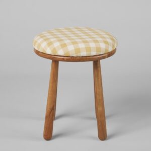Wohnli Möbelsuche - Hocker aus Akazienholz und gelb-ecrufarbenem Vichy-Baumwollstoff