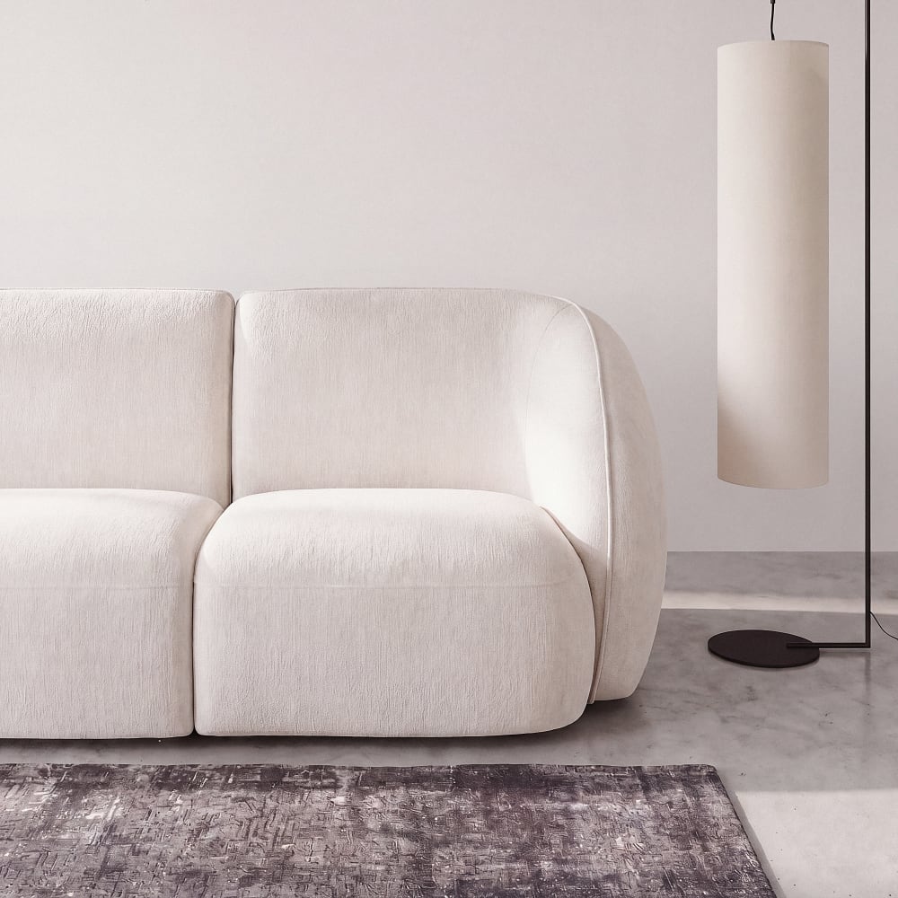 Wohnli Möbelsuche - Rechte Armlehne für Modulsofa aus beigefarbenem Polyestergewebe in Leinenoptik – 92 cm