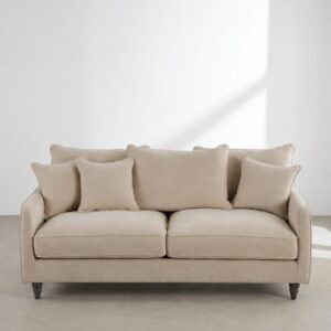 Wohnli Möbelsuche - Dreisitzer-Schlafsofa in beigefarbenem Stoff