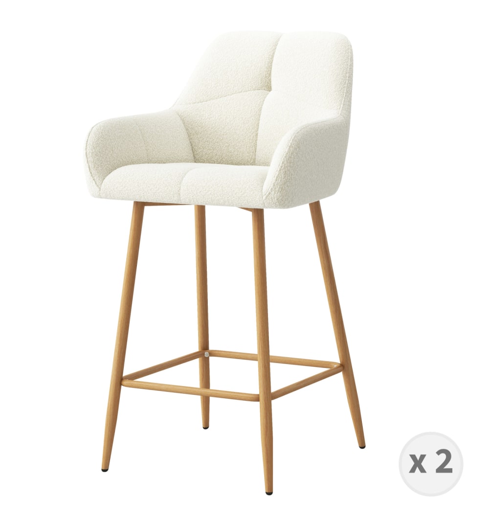 wohnli-moebel-suche-2er-Set-Barhocker-aus-Ecru-Schlingenstoff-und-Metall-mit-Holzdekor Wohnli Möbelsuche - 2er Set Barhocker aus Ecru-Schlingenstoff und Metall mit Holzdekor