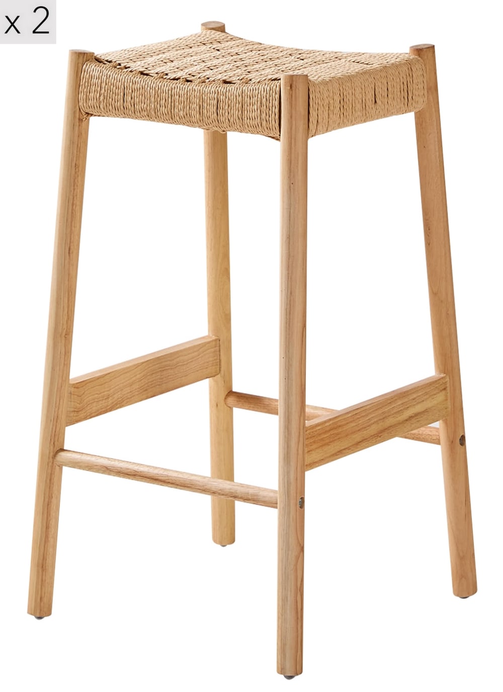 Wohnli Möbelsuche - 2er Set Barhocker aus Massivholz und Seil Braun
