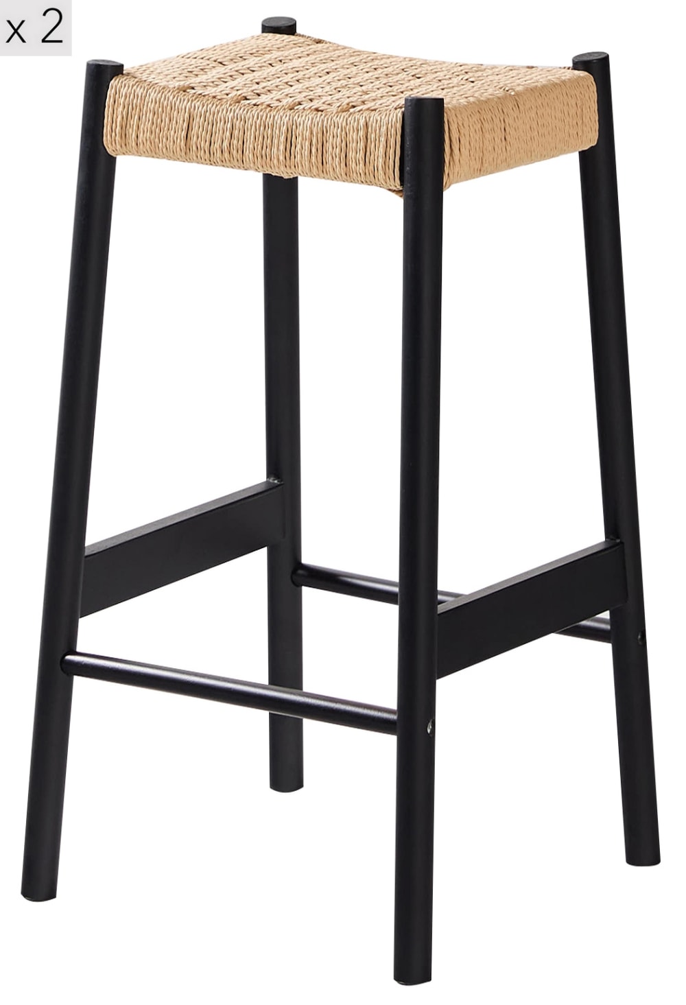 Wohnli Möbelsuche - 2er Set Barhocker aus Massivholz und Seil Schwarz