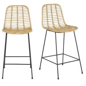 Wohnli Möbelsuche - 2er Set Barhocker aus Rattan und Stahl