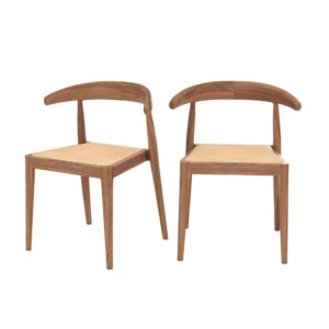 Wohnli Möbelsuche - 2er Set Barhocker aus Teakholz und Rattan-Geflecht