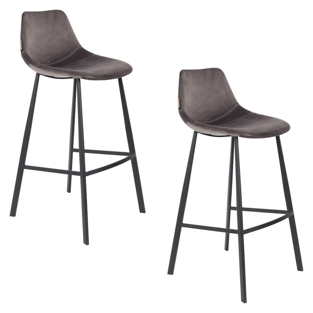 Wohnli Möbelsuche - 2er-Set Barhocker aus grauem Samt