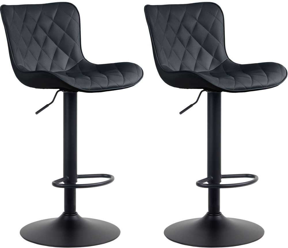 Wohnli Möbelsuche - 2er Set Barhocker höhenverstellbar Fußstütze Kunstleder schwarz