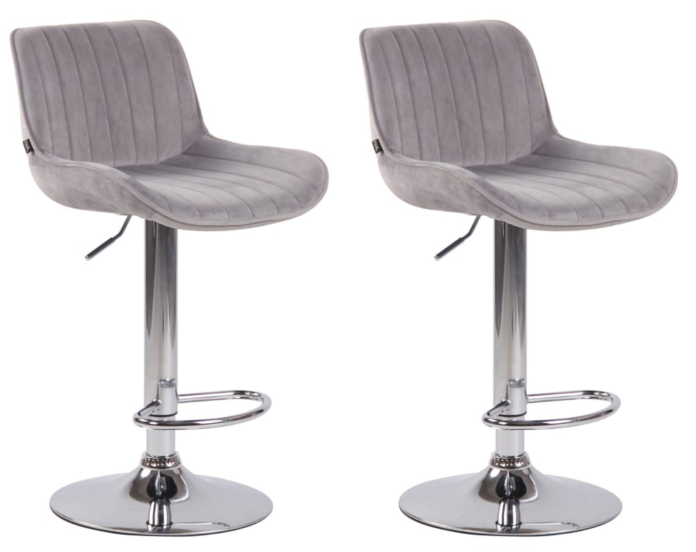 Wohnli Möbelsuche - 2er Set Barhocker höhenverstellbar aus Samt grau
