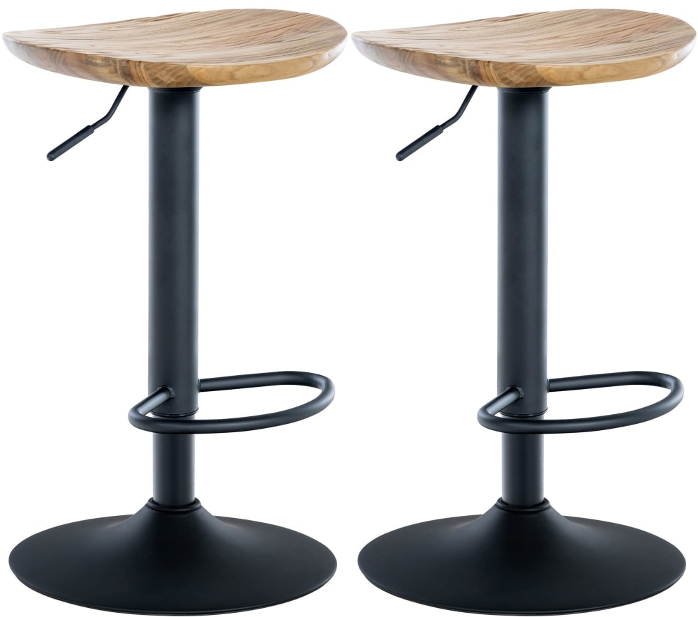 Wohnli Möbelsuche - 2er Set Barhocker höhenverstellbar drehbar Fußstütze Holz natura