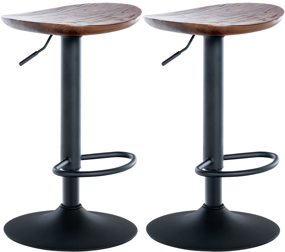 Wohnli Möbelsuche - 2er Set Barhocker höhenverstellbar drehbar Fußstütze Holz walnuss