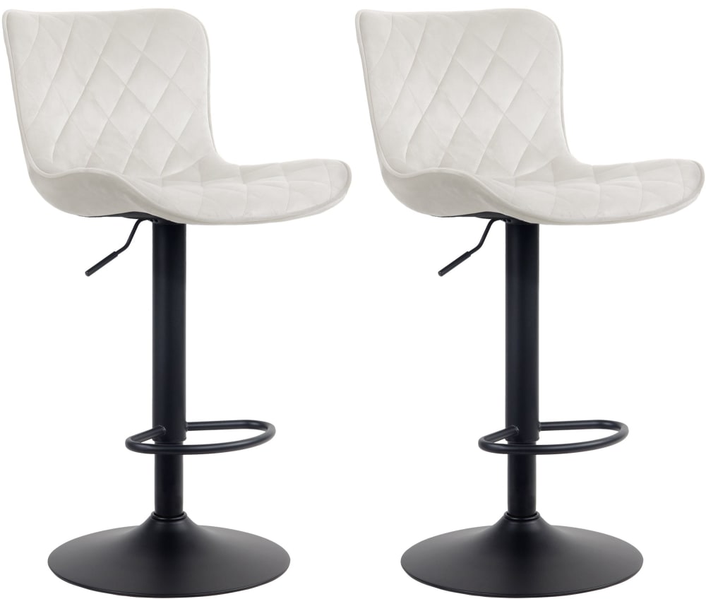Wohnli Möbelsuche - 2er Set Barhocker höhenverstellbar drehbar Fußstütze Samt creme
