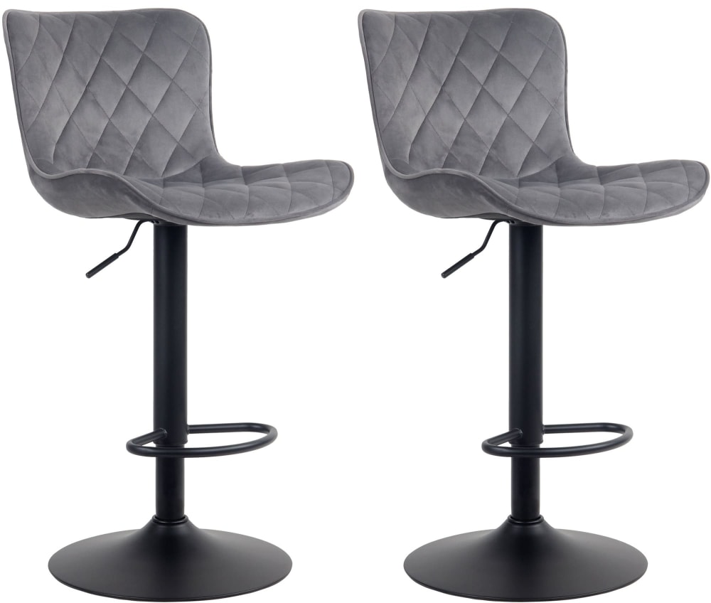 Wohnli Möbelsuche - 2er Set Barhocker höhenverstellbar drehbar Fußstütze Samt dunkelgrau