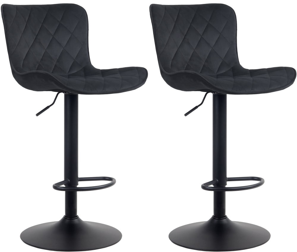 Wohnli Möbelsuche - 2er Set Barhocker höhenverstellbar drehbar Fußstütze Samt schwarz