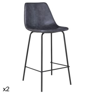 Wohnli Möbelsuche - 2er Set Barhocker im Vintage-Stil 65cm aus grauem Kunstleder