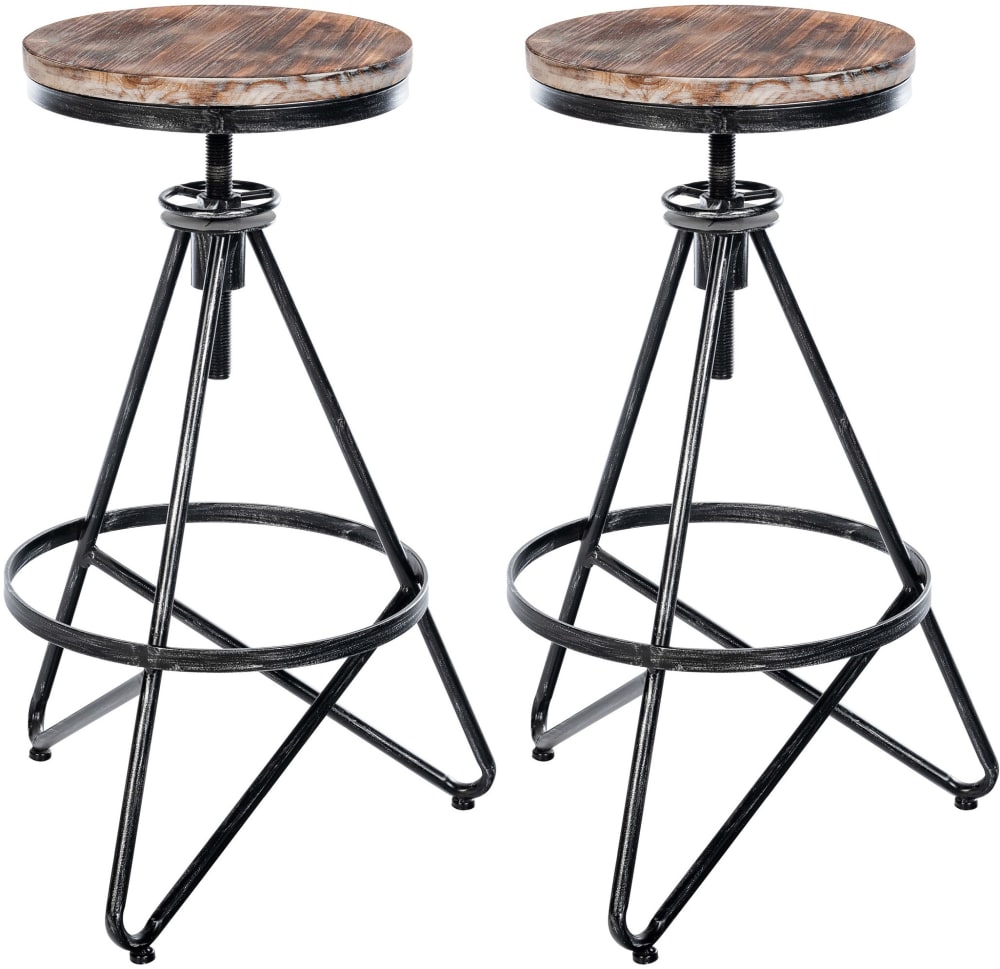 Wohnli Möbelsuche - 2er Set Barhocker im industrialen Stil aus Metall silber