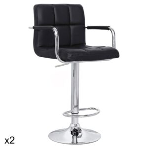 Wohnli Möbelsuche - 2er Set Barhocker mit Armlehnen aus schwarzem Kunstleder
