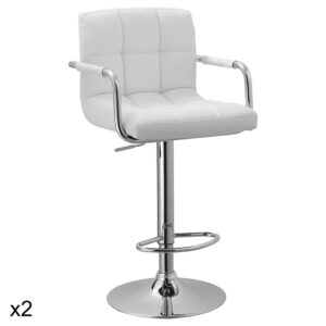 Wohnli Möbelsuche - 2er Set Barhocker mit Armlehnen aus weißem Kunstleder