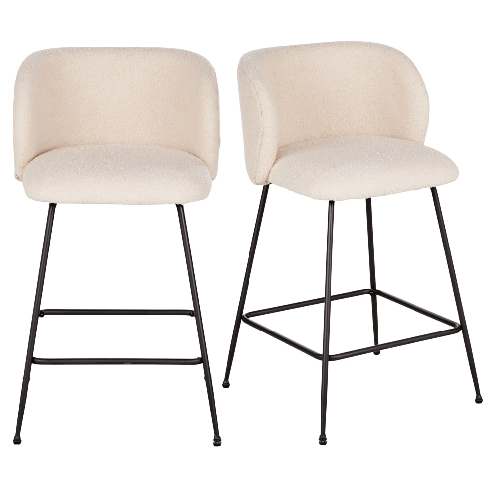 wohnli-moebel-suche-2er-Set-Barhocker-mit-Boucle-Bezug-ecru-und-schwarz-H66cm Wohnli Möbelsuche - 2er Set Barhocker mit Bouclé-Bezug