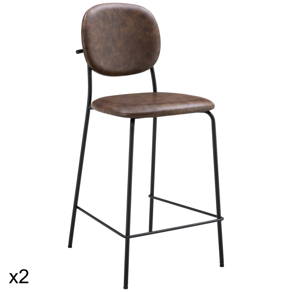 wohnli-moebel-suche-2er-Set-Barhockern-aus-braunem-Kunstleder Wohnli Möbelsuche - 2er Set Barhockern aus braunem Kunstleder