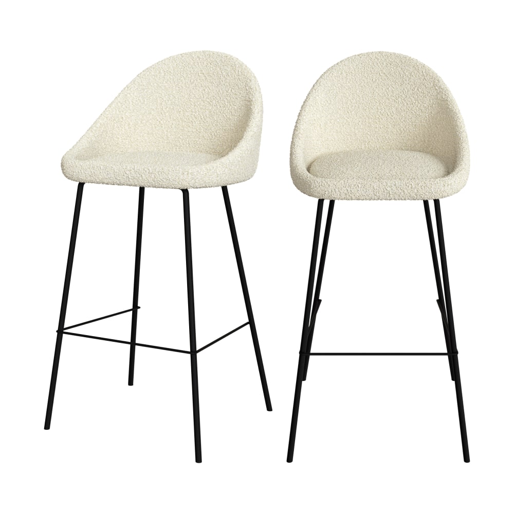 Wohnli Möbelsuche - 2er Set Barstühle aus Bouclé-Stoff mit Metallbeinen