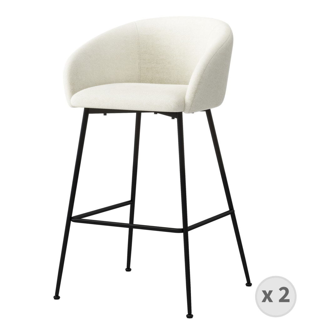 Wohnli Möbelsuche - 2er Set Barstuhl aus luxuriösem Ecru-Stoff und schwarzem Metall