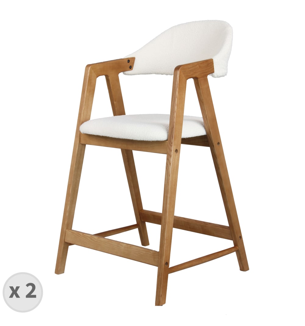 Wohnli Möbelsuche - 2er Set Barstuhl mit Stoffbezug in Ecru und Esche Natur