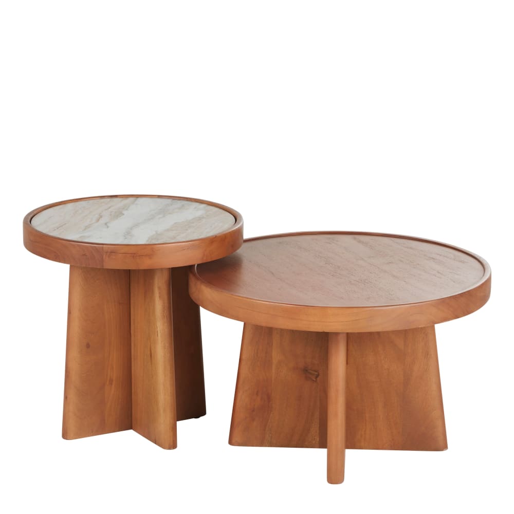 wohnli-moebel-suche-2er-Set-Beistelltische-aus-Akazienholz-mit-Marmorplatte Wohnli Möbelsuche - 2er Set Beistelltische aus Akazienholz mit Marmorplatte