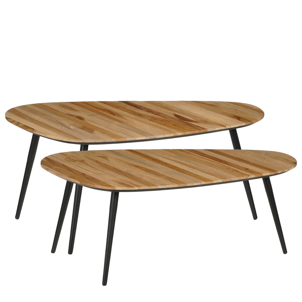 Wohnli Möbelsuche - 2er Set Beistelltische aus braunem Recyceltem Holz H39 cm