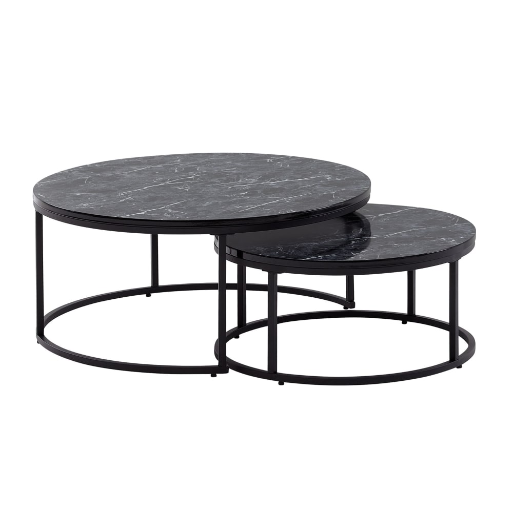 wohnli-moebel-suche-2er-Set-Couchtische-rund-Marmor-Optik-aus-MDF-Schwarz Wohnli Möbelsuche - 2er Set Couchtische rund Marmor-Optik aus MDF