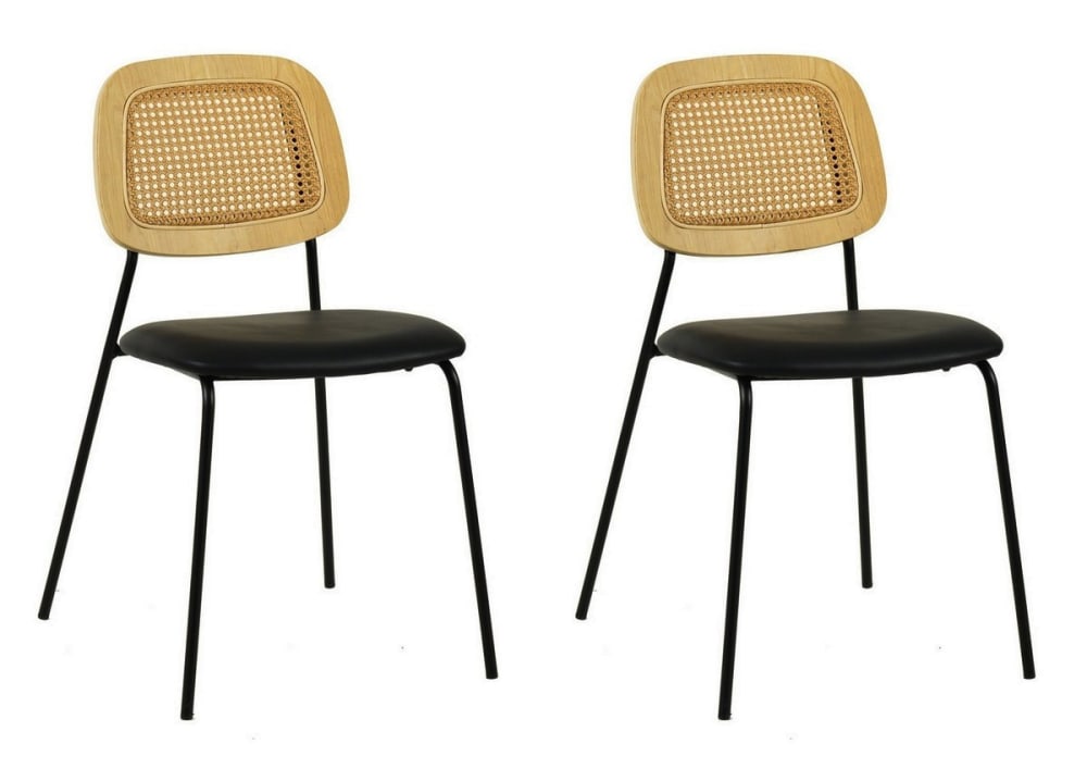 Wohnli Möbelsuche - 2er-Set Essstühle aus Kunstleder und Rohrgeflecht
