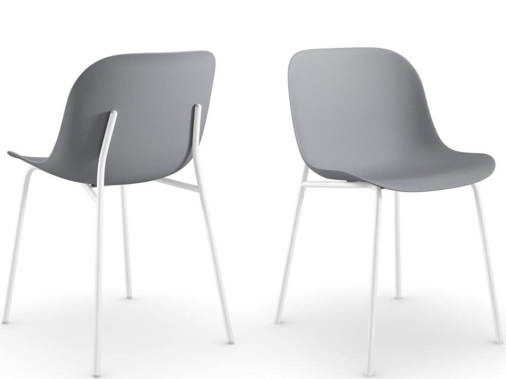 wohnli-moebel-suche-2er-Set-Esszimmerstuehle-aus-Kunststoff-Grau-mit-Beinen-aus-Metall-Weiss Wohnli Möbelsuche - 2er Set Esszimmerstühle aus Kunststoff Grau mit Beinen aus Metall Weiß