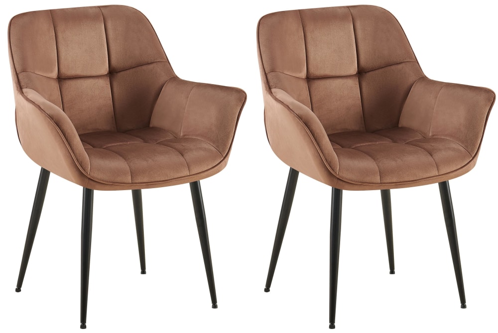 Wohnli Möbelsuche - 2er Set  Esszimmerstühle mit Armlehnen aus Samt braun