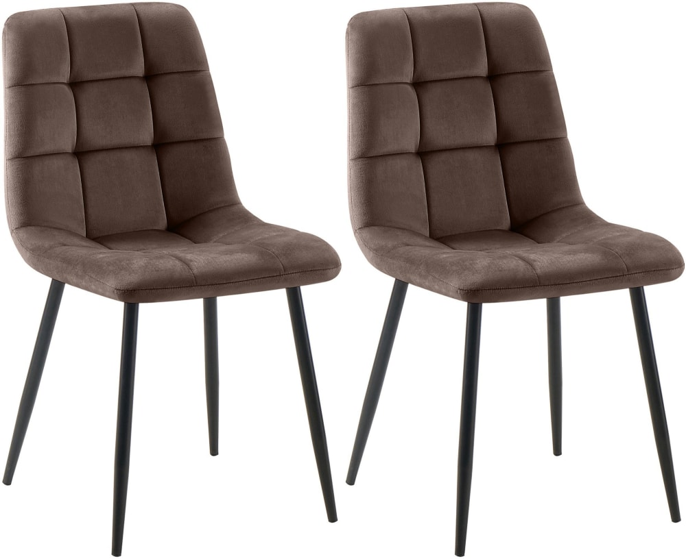 Wohnli Möbelsuche - 2er Set Esszimmerstühle mit Metallgestell Samt braun