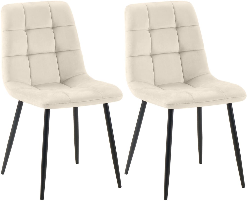 Wohnli Möbelsuche - 2er Set Esszimmerstühle mit Metallgestell Samt creme