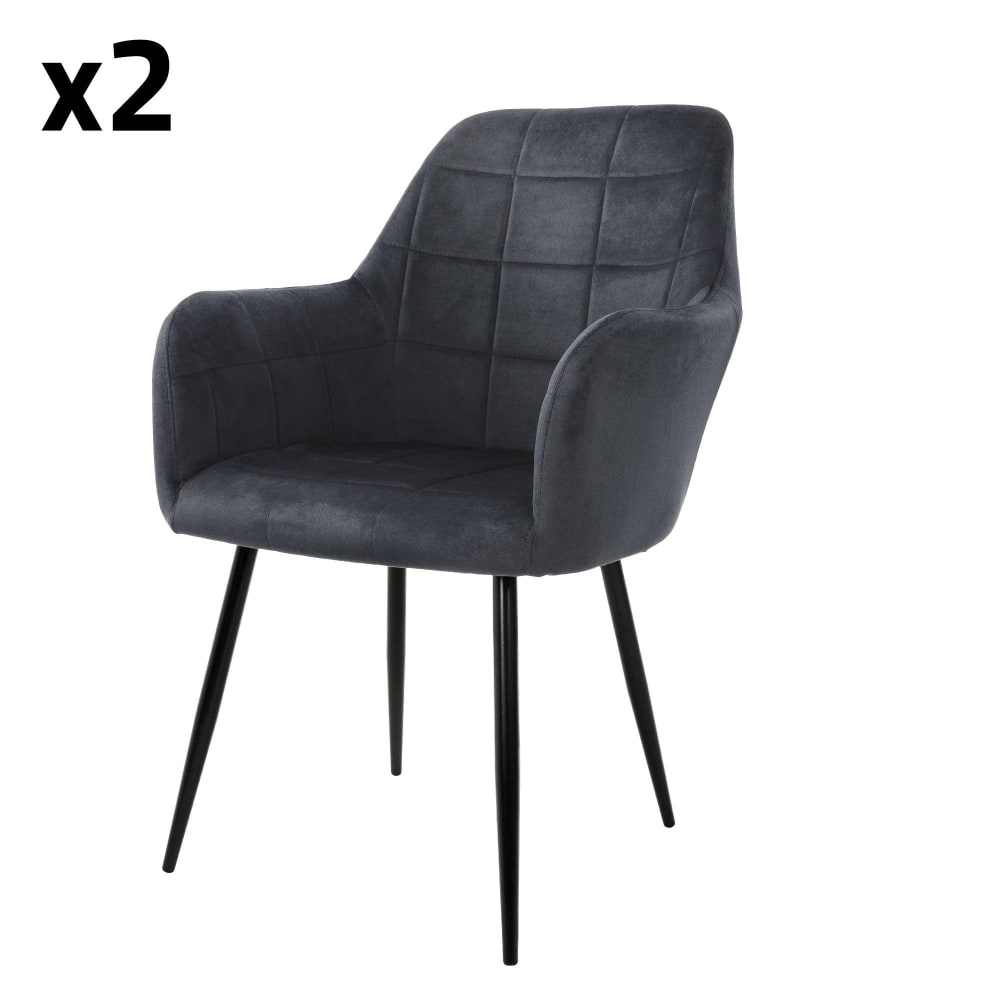 Wohnli Möbelsuche - 2er-Set Esszimmerstuhl Velours dunkelgrau