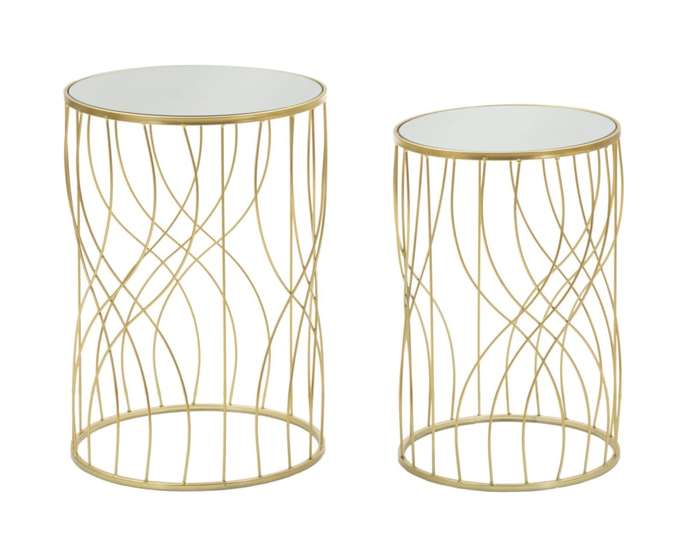 Wohnli Möbelsuche - 2er Set Metalltische und Spiegel Ø cm 38x55-33x50
