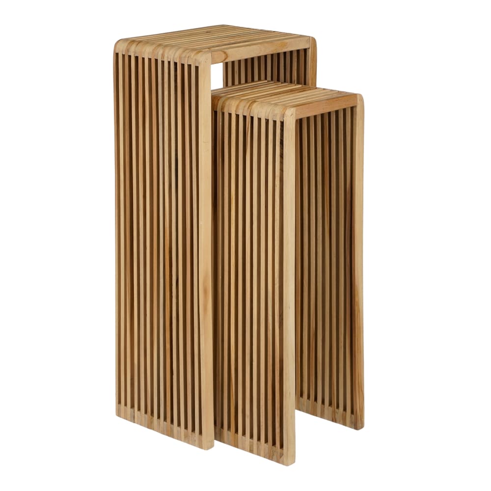 Wohnli Möbelsuche - 2er Set Pflanzentische aus braunem recyceltes Holz H80