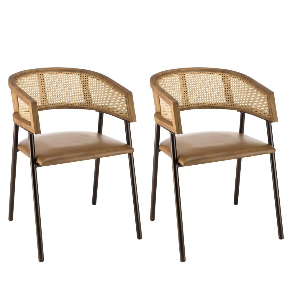 wohnli-moebel-suche-2er-Set-Sessel-Sitzflaeche-aus-Leder-Rueckenlehne-aus-Holz-und-Rattan Wohnli Möbelsuche - 2er Set Sessel