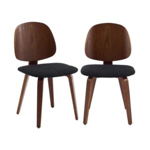 Wohnli Möbelsuche - 2er-Set Stühle Holz mit Nussbaumdekor schwarzer Bouclé-Bezug