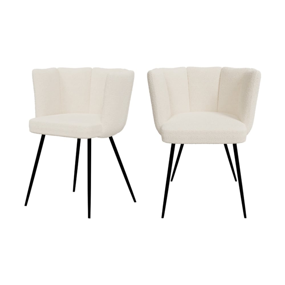Wohnli Möbelsuche - 2er Set Stühle aus Bouclé-Stoff mit Metallbeinen