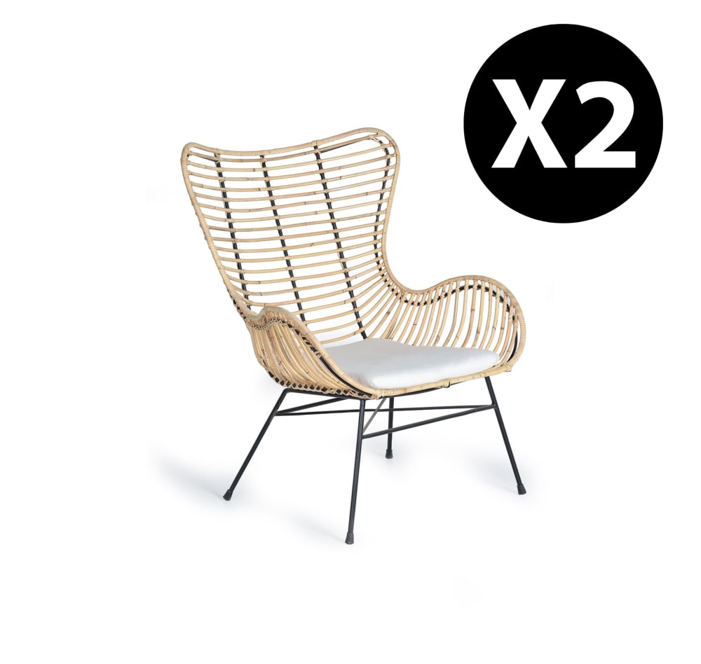 Wohnli Möbelsuche - 2er - Set  Stühle aus Rattan und Metall