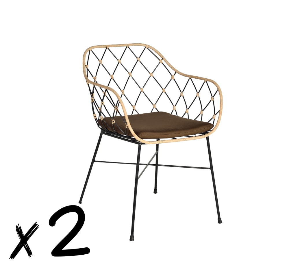 Wohnli Möbelsuche - 2er - Set  Stühle aus Rattan und Metallbeinen