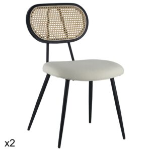 Wohnli Möbelsuche - 2er Set Stühle aus Rohrgeflecht und Schlingenstoff in Ecru