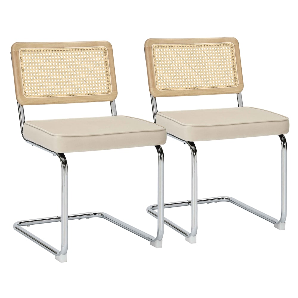 Wohnli Möbelsuche - 2er-Set Stühle aus Stahl und Samt in Beige