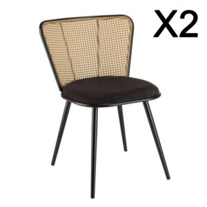 Wohnli Möbelsuche - 2er Set Stühle aus Stoff und Rohrgeflecht-Optik