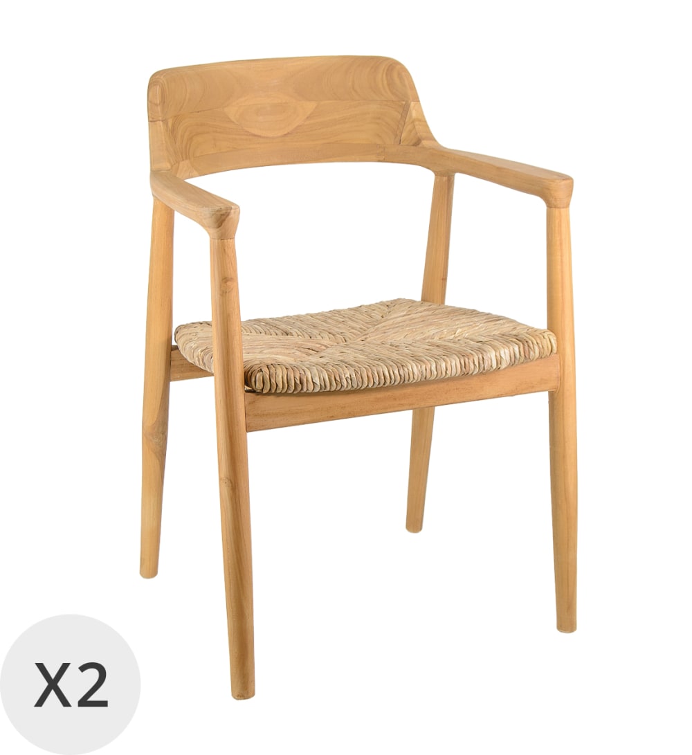 Wohnli Möbelsuche - 2er Set Stühle aus Teakholz und Pandan