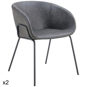 Wohnli Möbelsuche - 2er Set Stühle aus dunkelgrauem Kunstleder