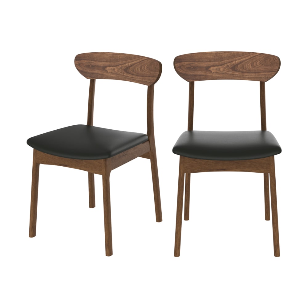 Wohnli Möbelsuche - 2er Set Stühle aus dunklem Holz und schwarzem Kunstleder