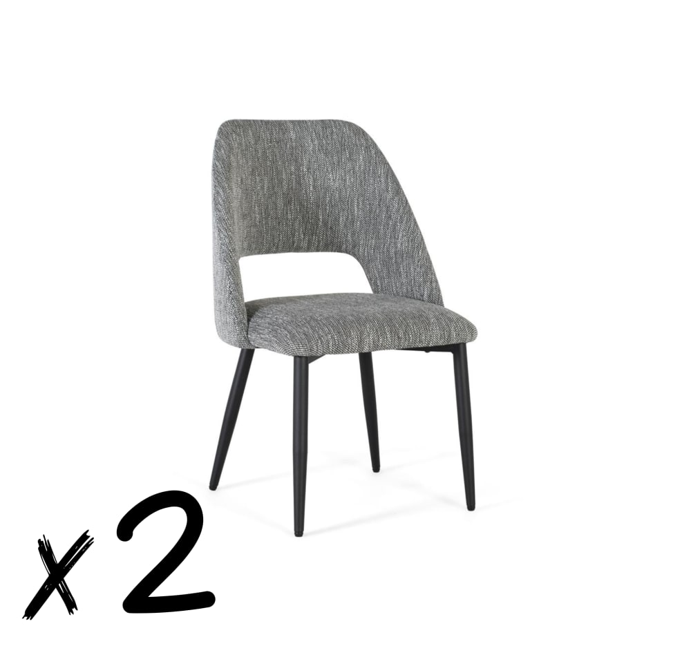 Wohnli Möbelsuche - 2er - Set Stühle aus grauem Stoff und Metall