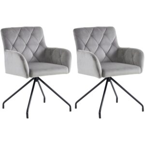 Wohnli Möbelsuche - 2er Set Stühle aus hellem Samt mit Rautenmuster