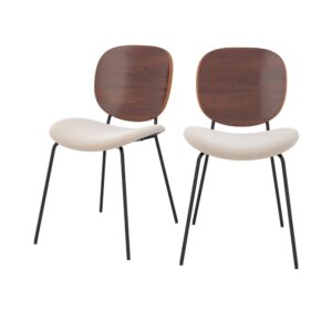 Wohnli Möbelsuche - 2er Set Stühle aus meliertem beigem Stoff und Holz